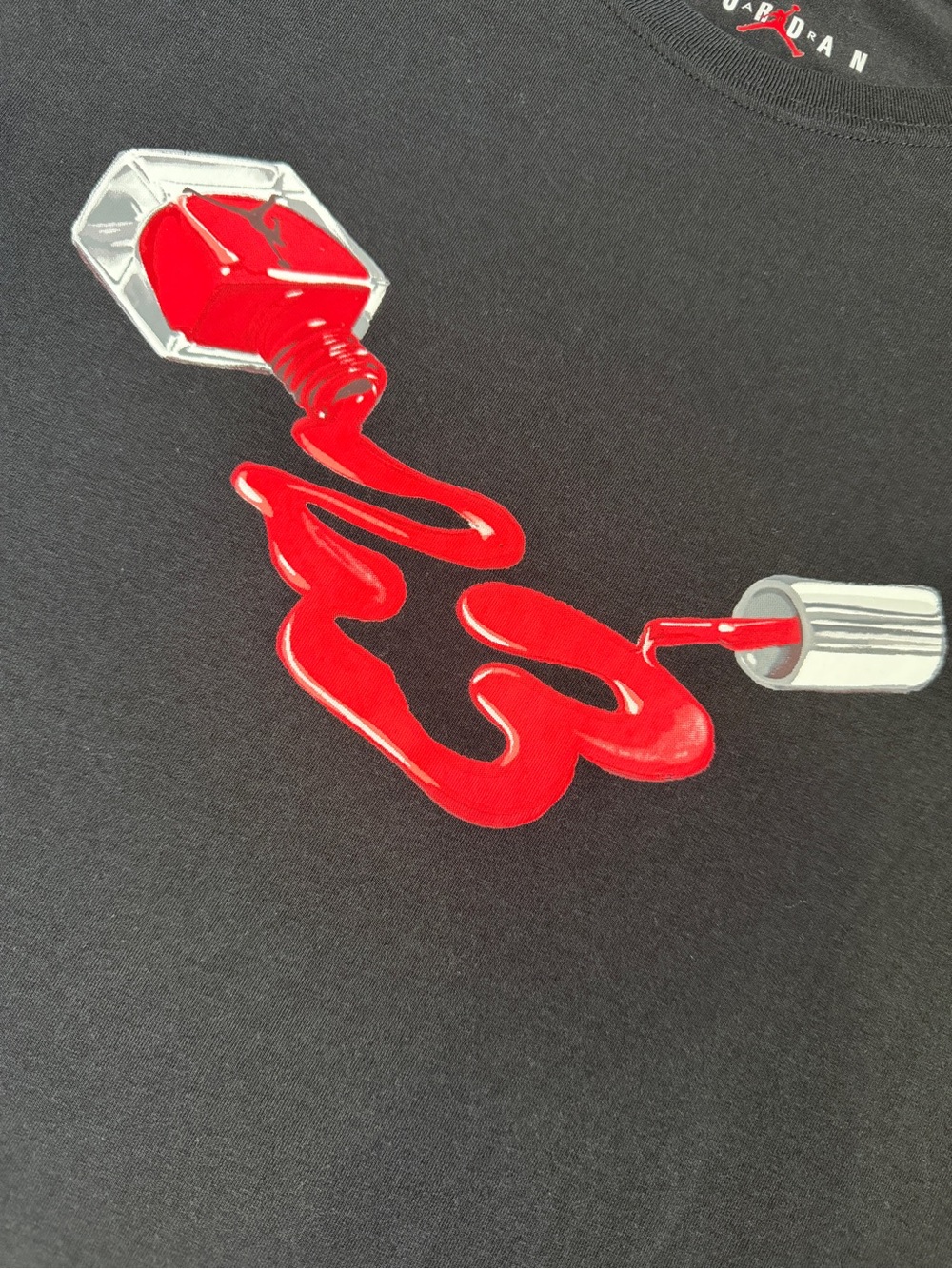 Jordan Black Crewneck Tee with Red Jumpman Logo - Picture 2 of 3